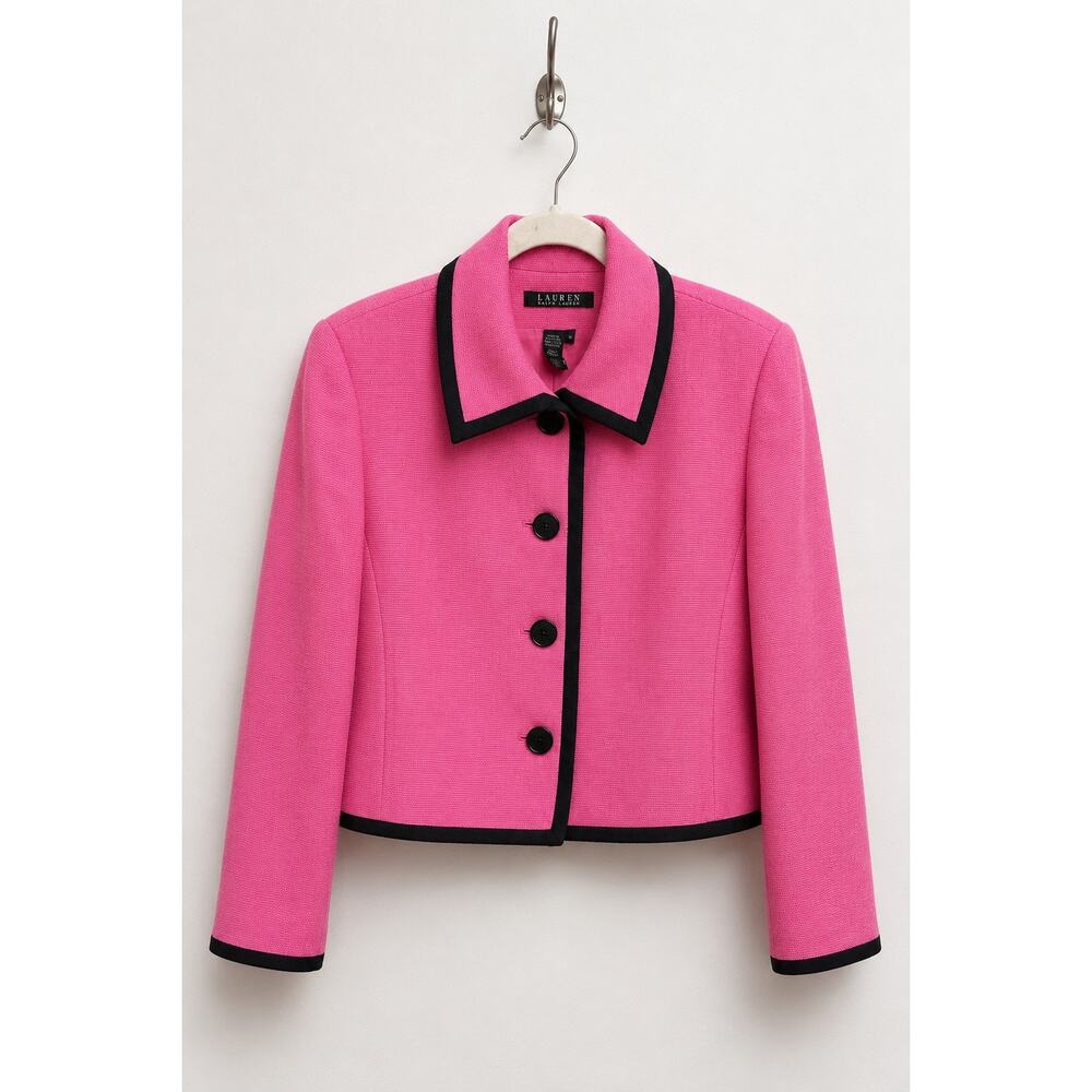 Vintage Y2K Lauren Ralph Lauren Barbie Pink Linen Jacket • Size 14 - Picture 2 of 8